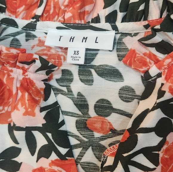 THML Coral and Green Floral Blouse - Picture 3 of 6